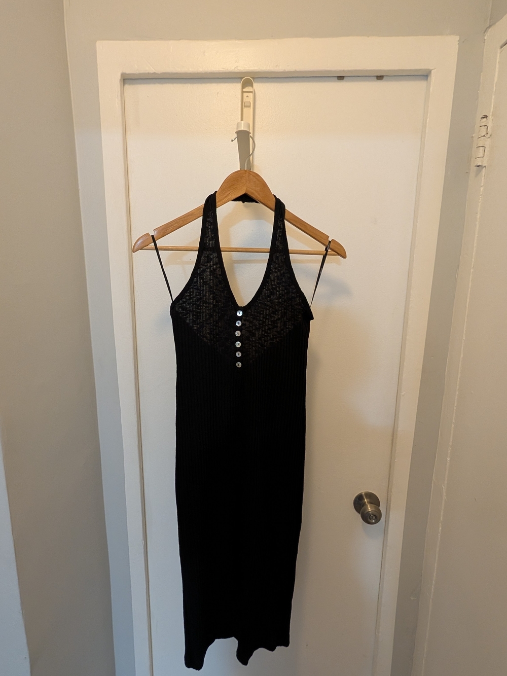 Forever 21 Black Ribbed Halter Midi Dress with Button Trim